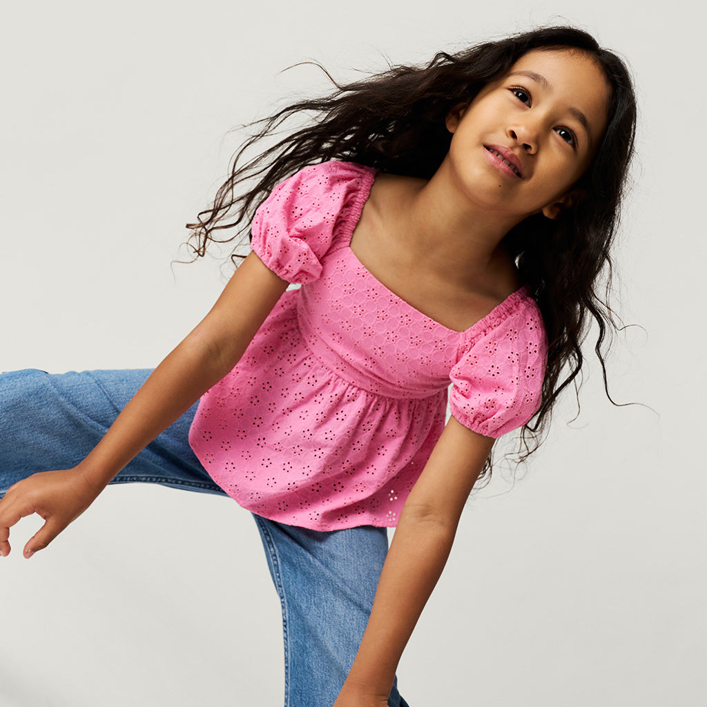 Aurora Pink Eyelet Babydoll Top