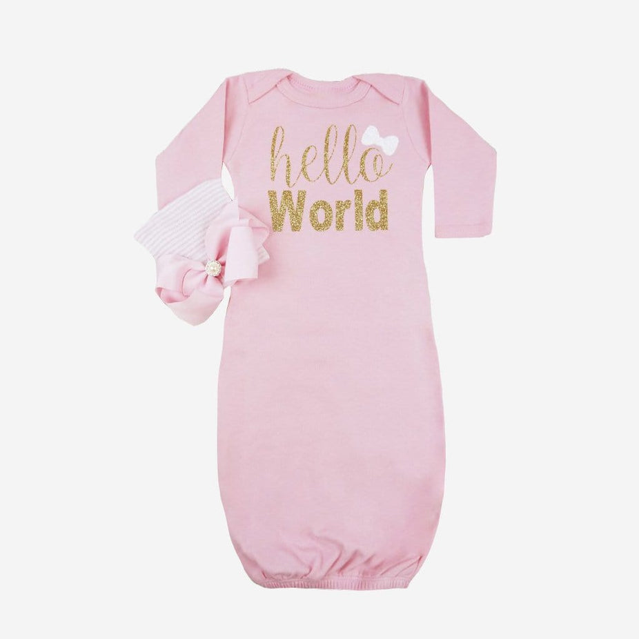 Hello World Baby Newborn Layette Gown