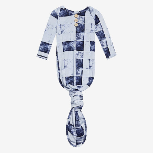 Denim Plaid Button Knotted Gown