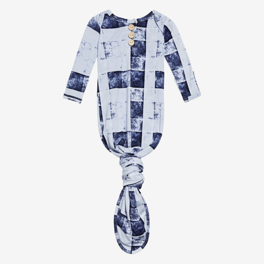 Denim Plaid Button Knotted Gown