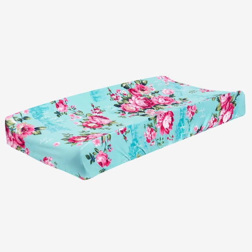 Aqua Floral Changing Pad Cover