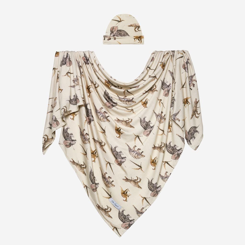Vintage Dino Swaddle Beanie Set