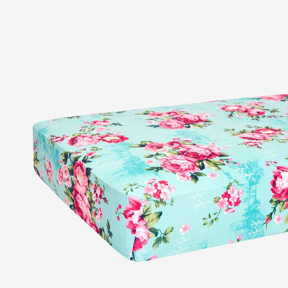 Aqua Floral Crib Sheet