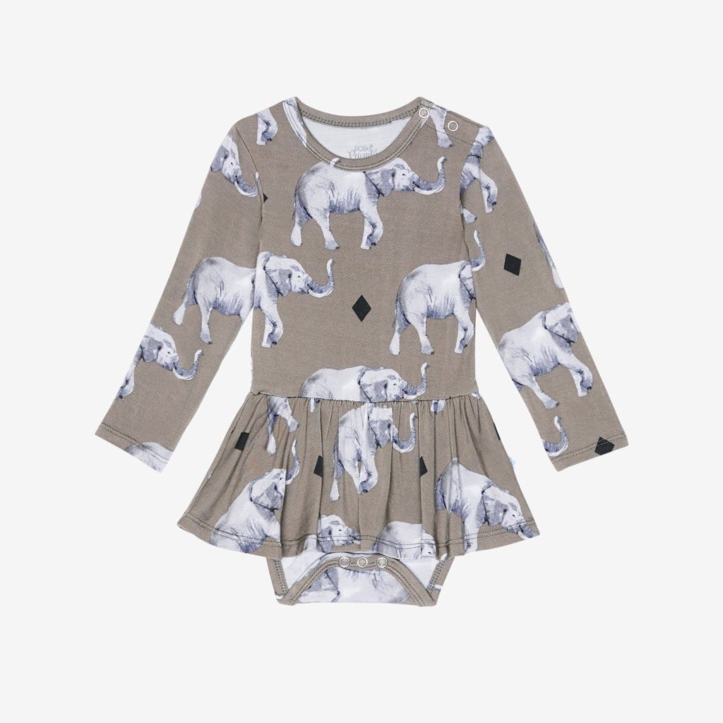 Rocco Elephant Long Sleeve Twirl Skirt Bodysuit
