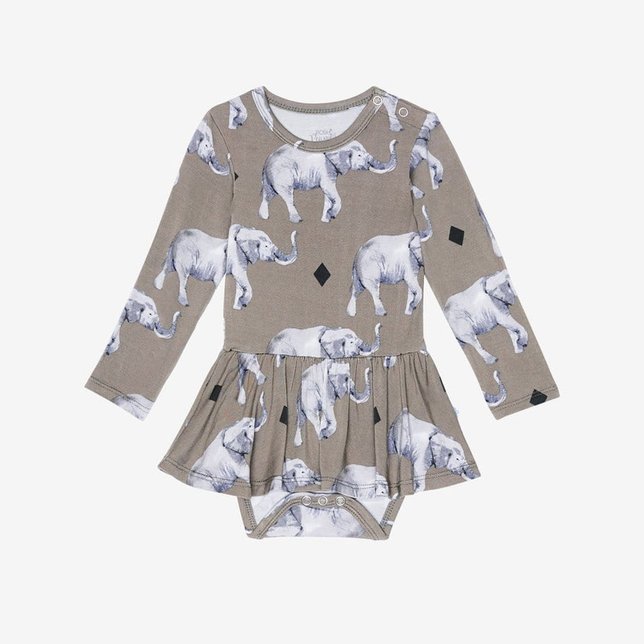 Rocco Elephant Long Sleeve Twirl Skirt Bodysuit