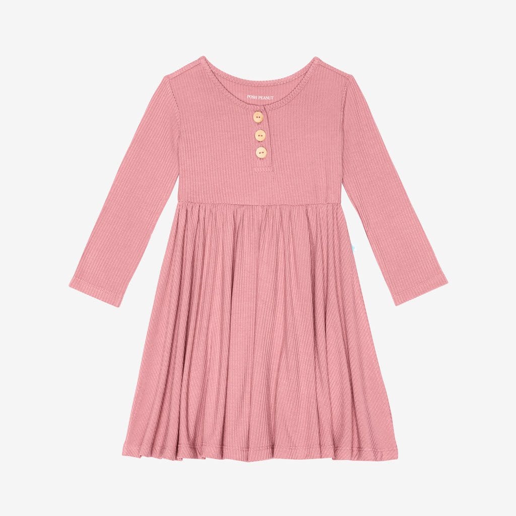 Blush Rose Ribbed Long Sleeve Twirl Dress
