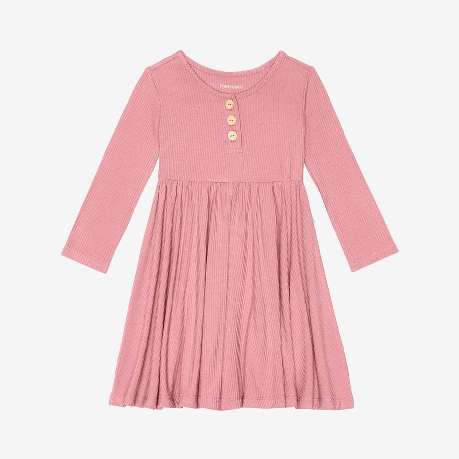 Blush Rose Ribbed Long Sleeve Twirl Dress