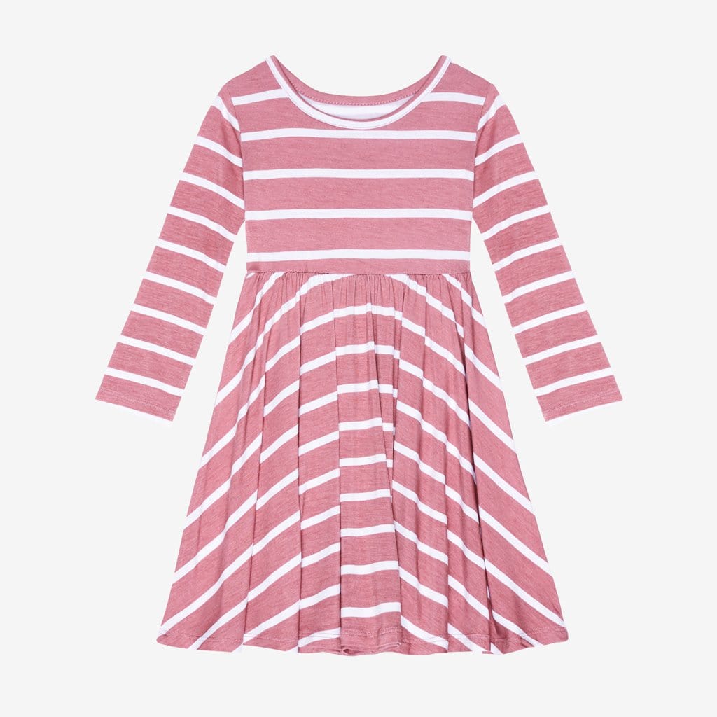 Blush Rose Stripe Long Sleeve Twirl Dress
