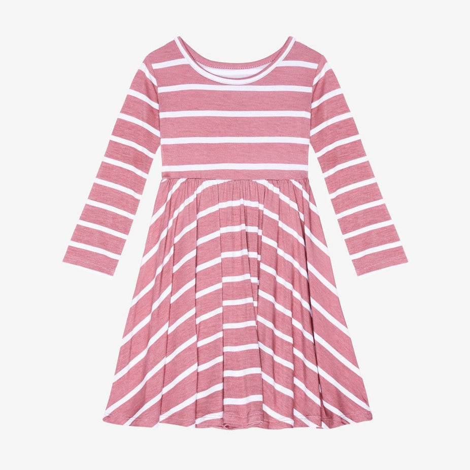 Blush Rose Stripe Long Sleeve Twirl Dress