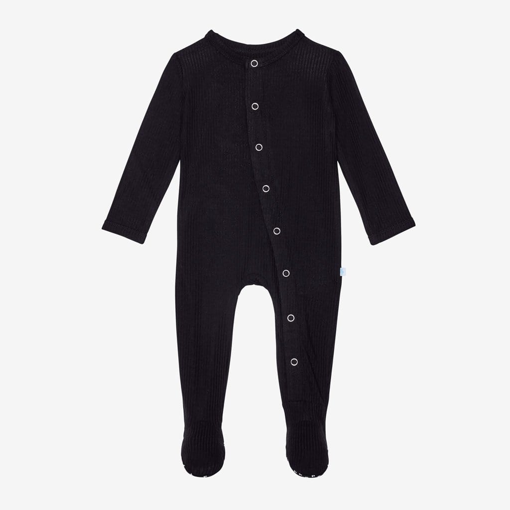 Black Ribbed Footie Snap One Piece