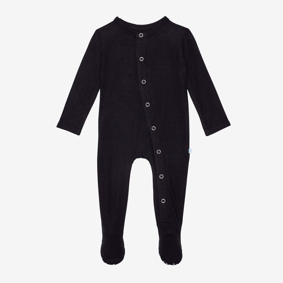 Black Ribbed Footie Snap One Piece