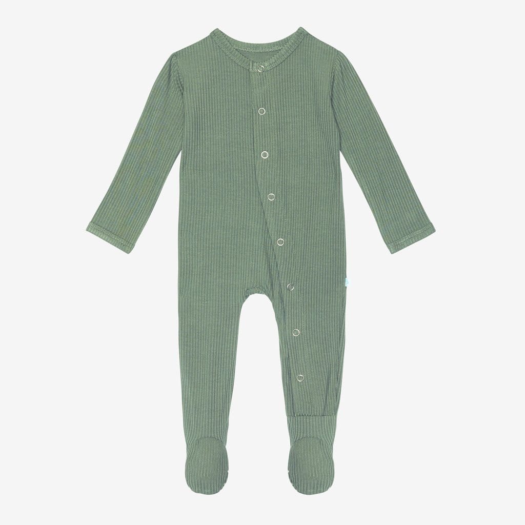 Dark Sage Ribbed Footie Snap One Piece