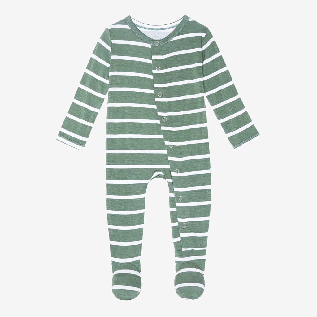 Dark Sage Stripe Footie Snap One Piece