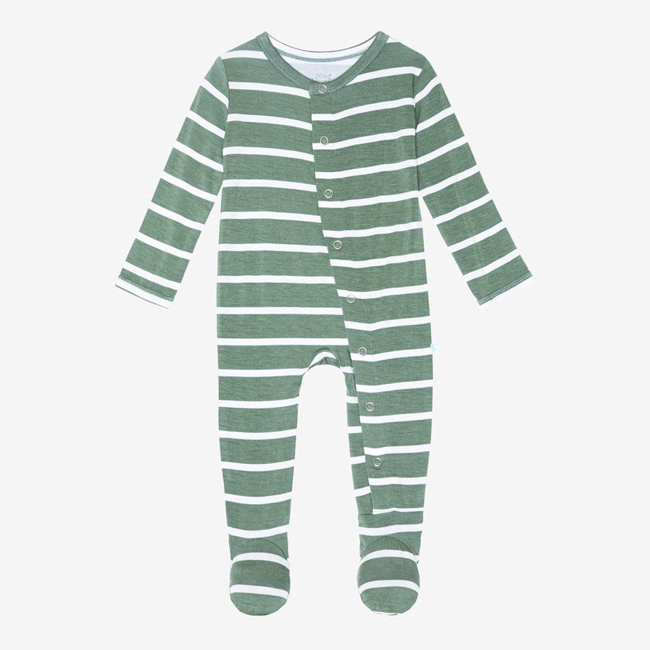 Dark Sage Stripe Footie Snap One Piece