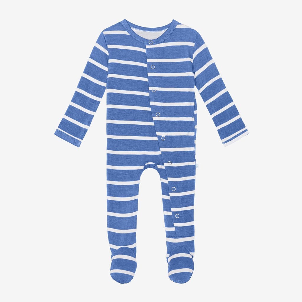 Denim Blue Stripe Footie Snap One Piece