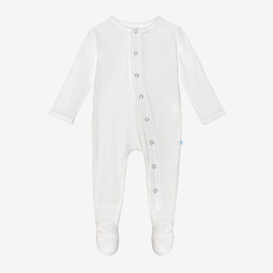 Off White Ribbed Footie Snap One Piece
