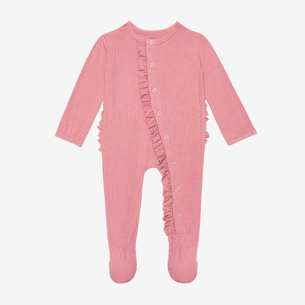 Blush Rose Ribbed Footie Ruffled Snap One Piece