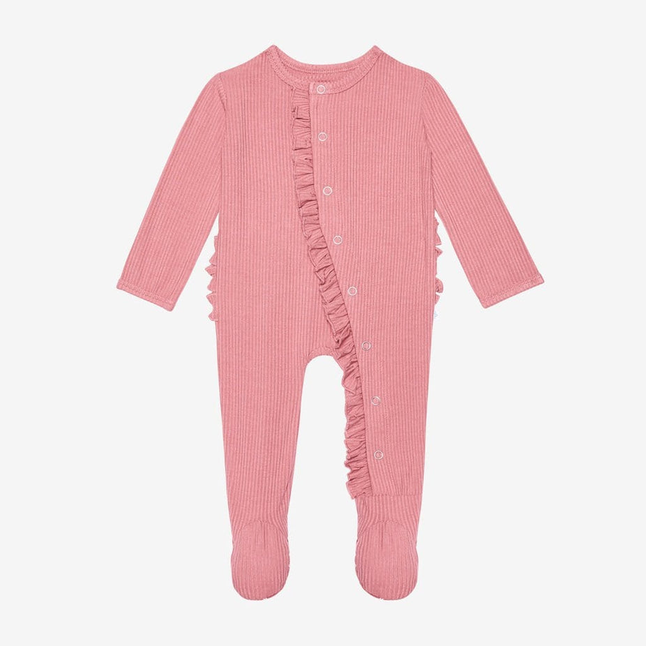 Blush Rose Ribbed Footie Ruffled Snap One Piece