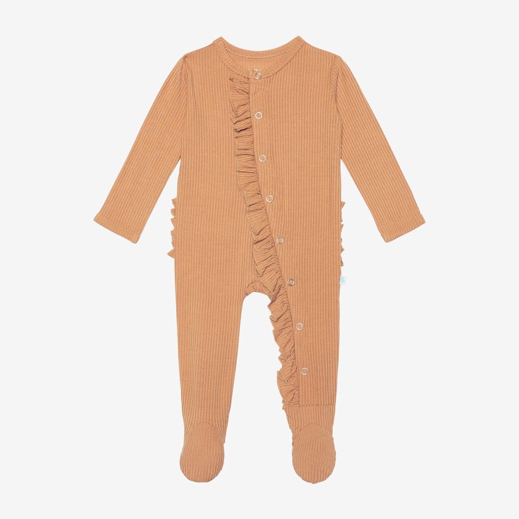Dark Nude Ribbed Footie Ruffled Snap One Piece