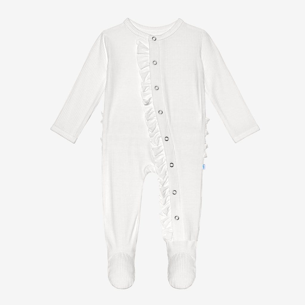 Off White Ribbed Footie Ruffled Snap One Piece