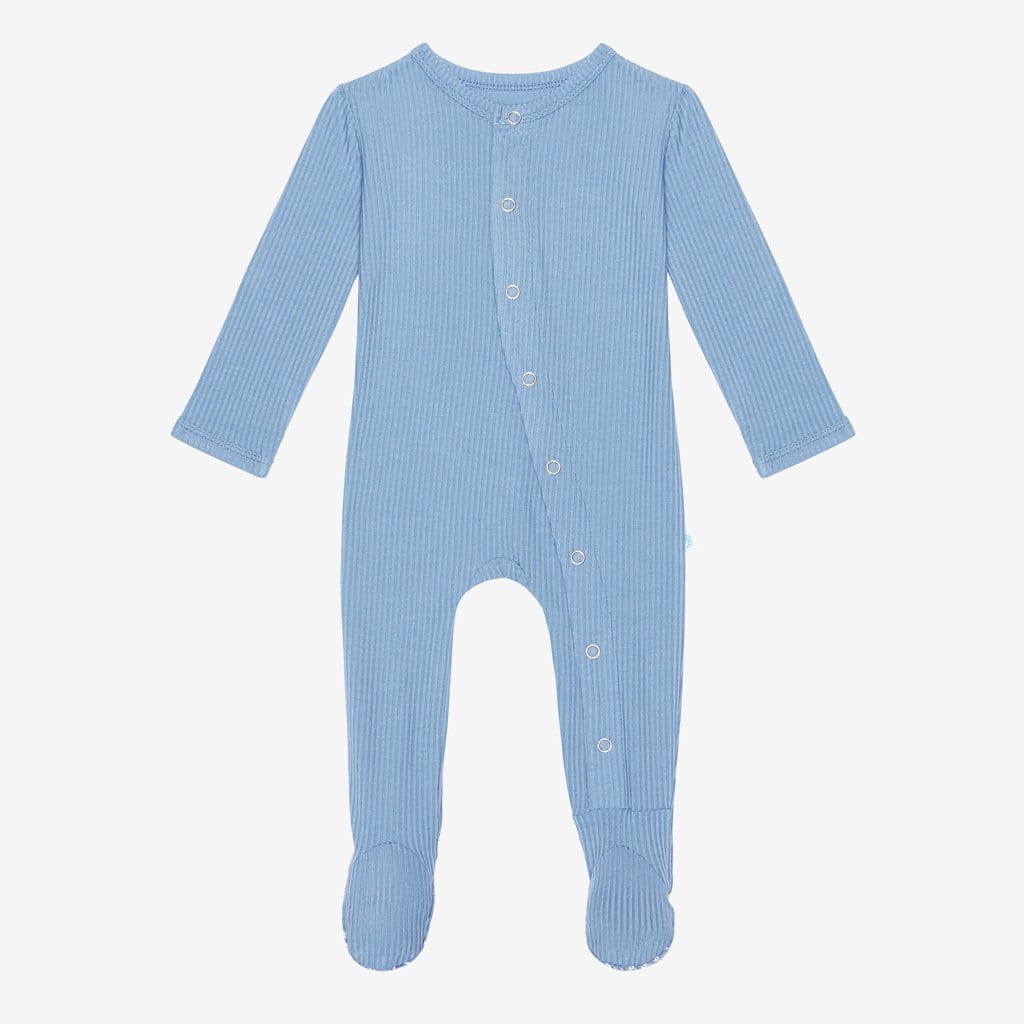 Storm Blue Ribbed Footie Snap One Piece