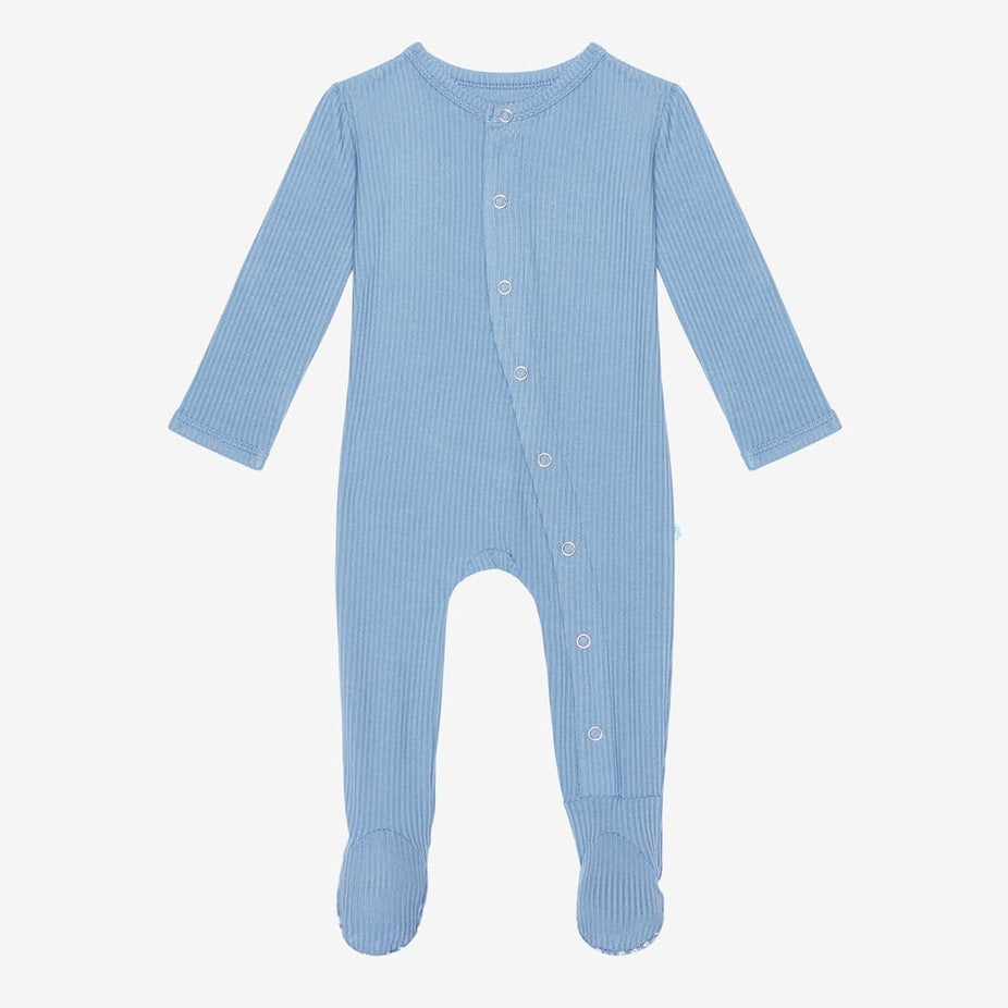 Storm Blue Ribbed Footie Snap One Piece