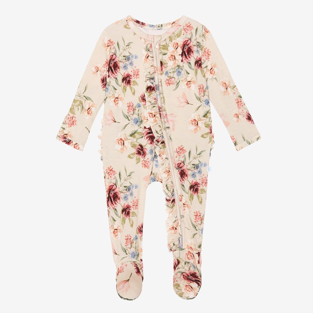 Gia Floral Footie Ruffled Zippered One Piece