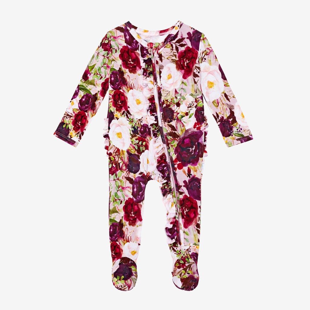 Gracie Floral Footie Ruffled Zippered One Piece