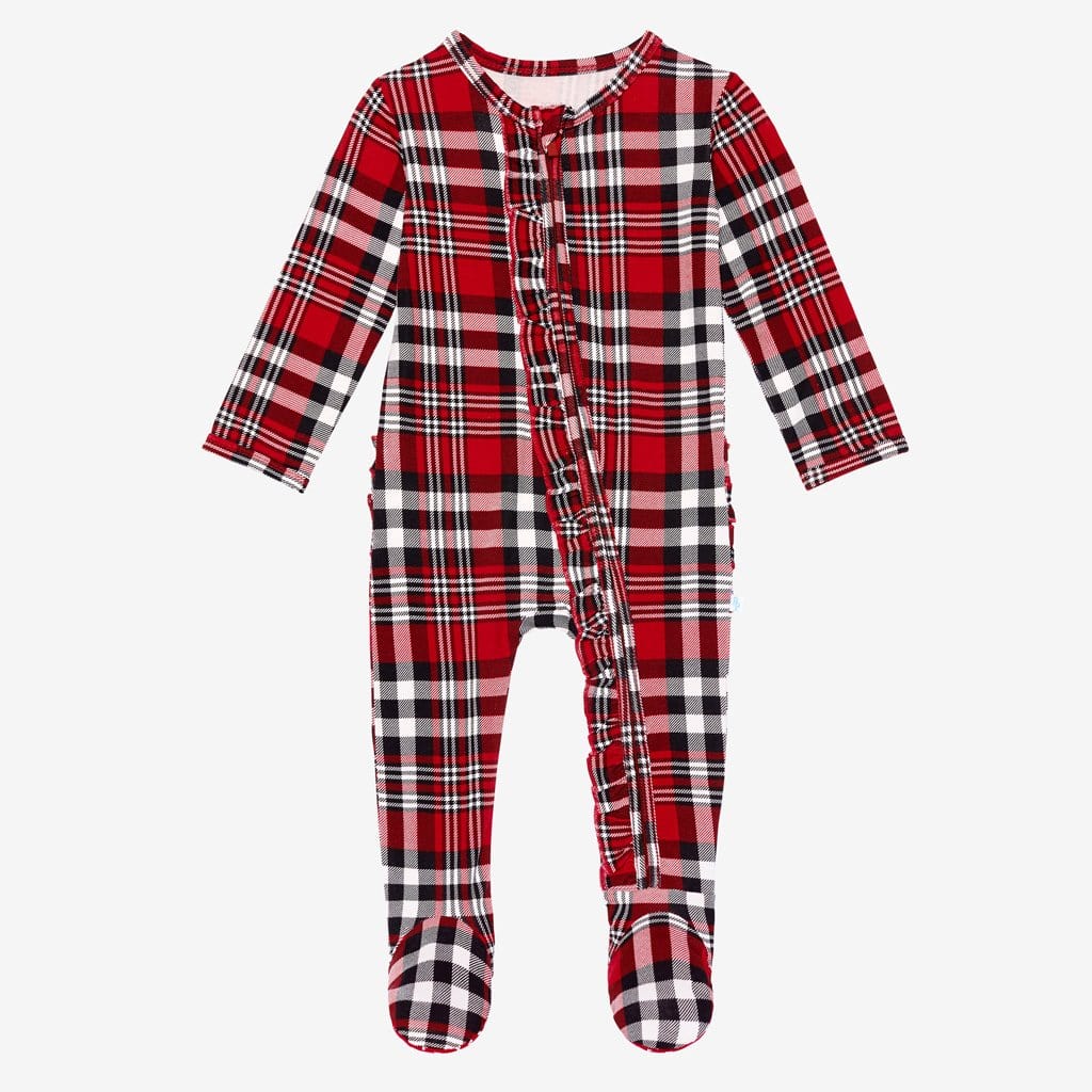 Noah Plaid Footie Ruffled Zippered One Piece