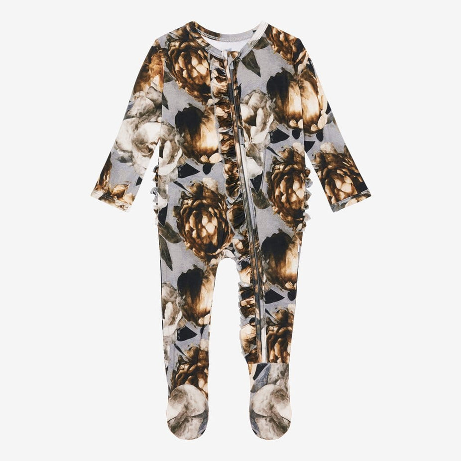 Paige Peony Footie Ruffled Zippered One Piece