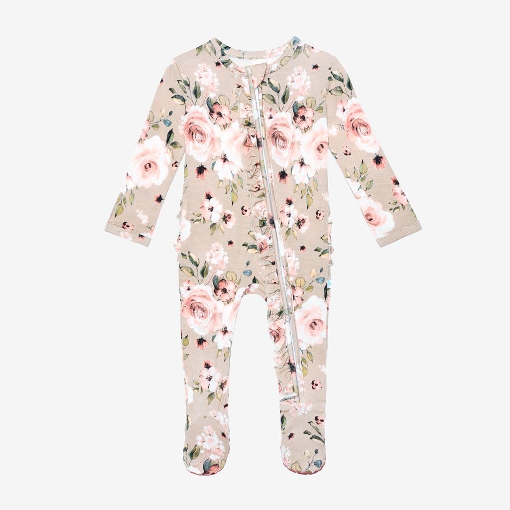 Sienna Floral Footie Ruffled Zippered One Piece