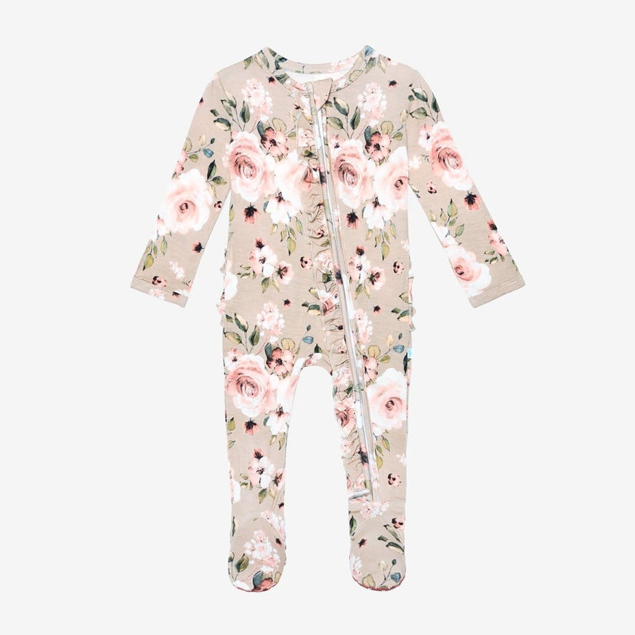Sienna Floral Footie Ruffled Zippered One Piece