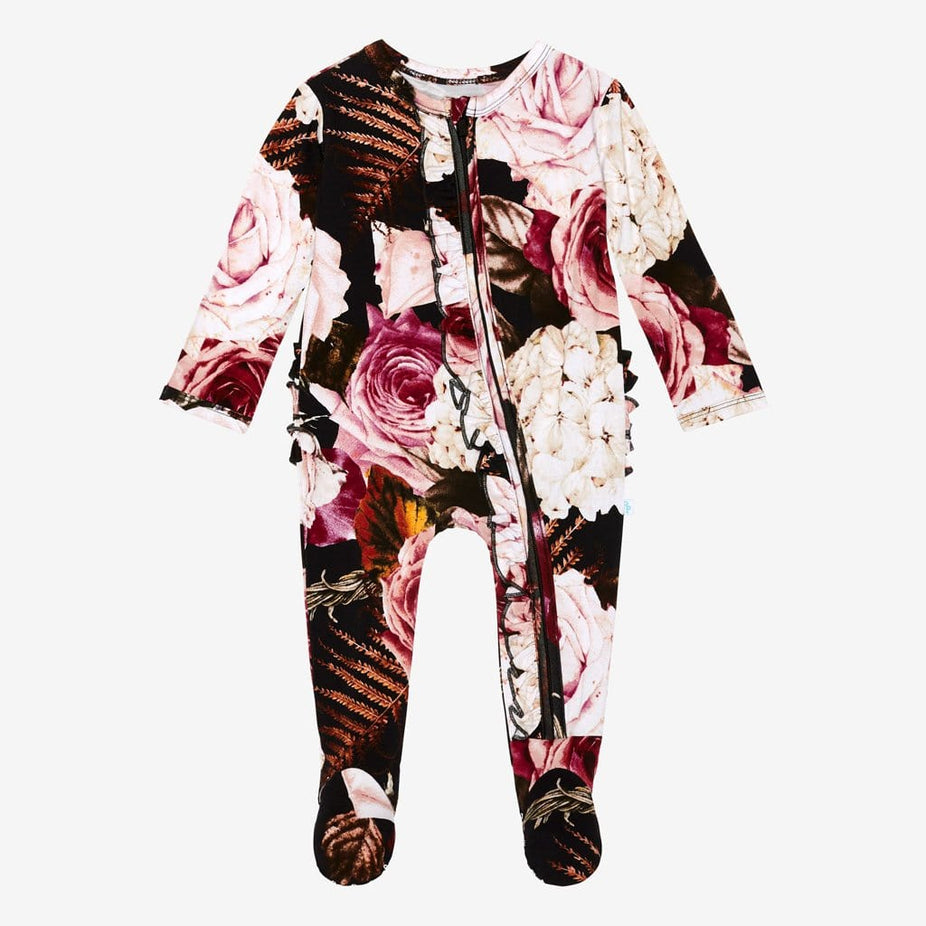Zoey Floral Footie Ruffled Zippered One Piece