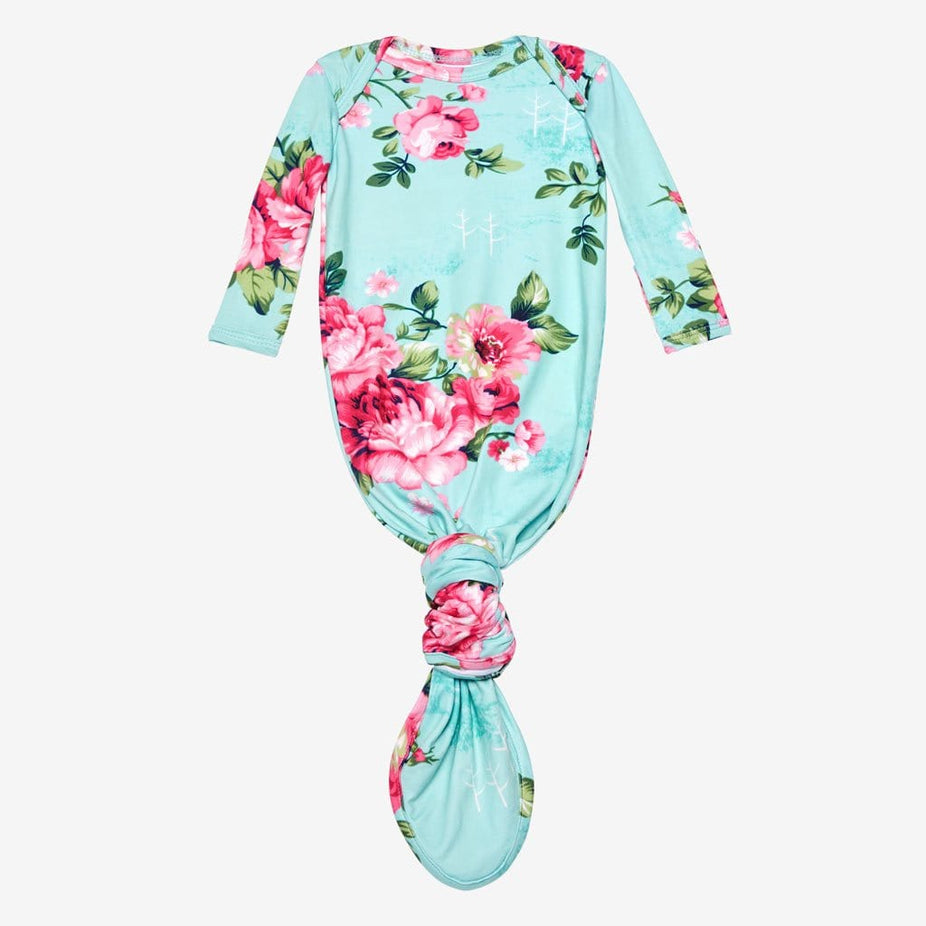 Aqua Floral Layette Knotted Gown