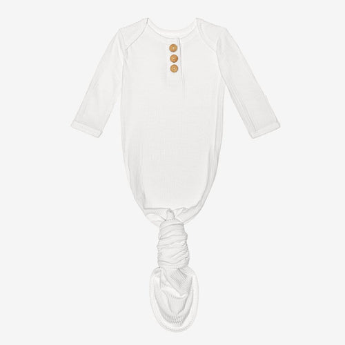 Off White Ribbed Button Knotted Gown