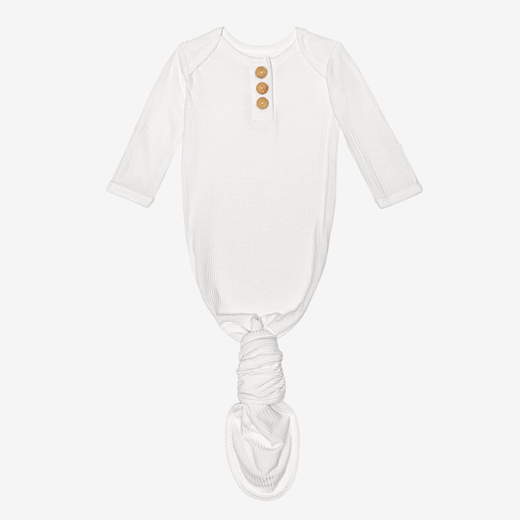 Off White Ribbed Button Knotted Gown
