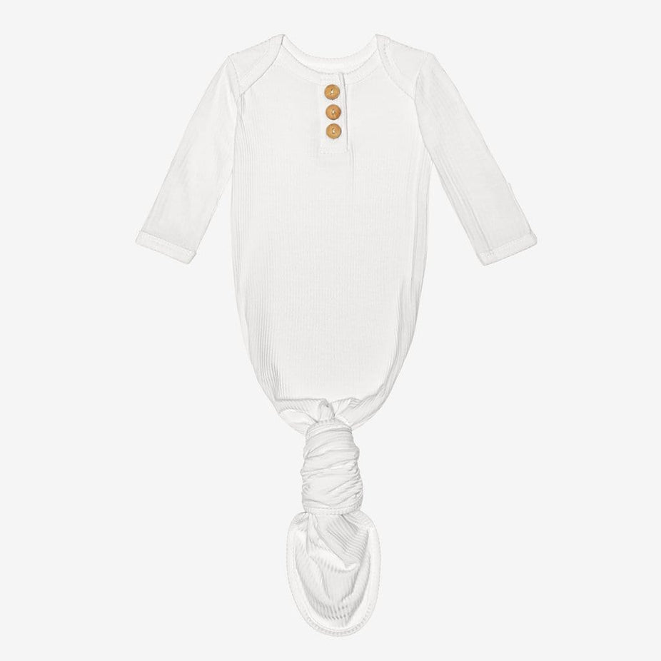 Off White Ribbed Button Knotted Gown