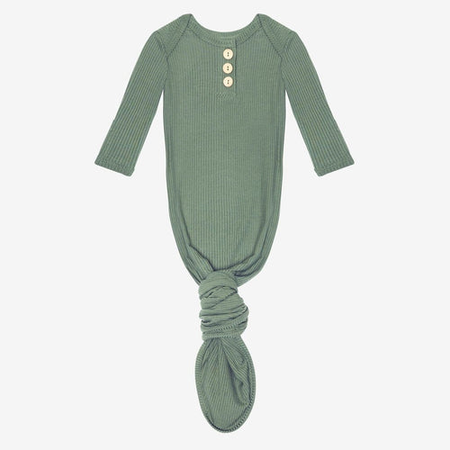 Dark Sage Ribbed Button Knotted Gown