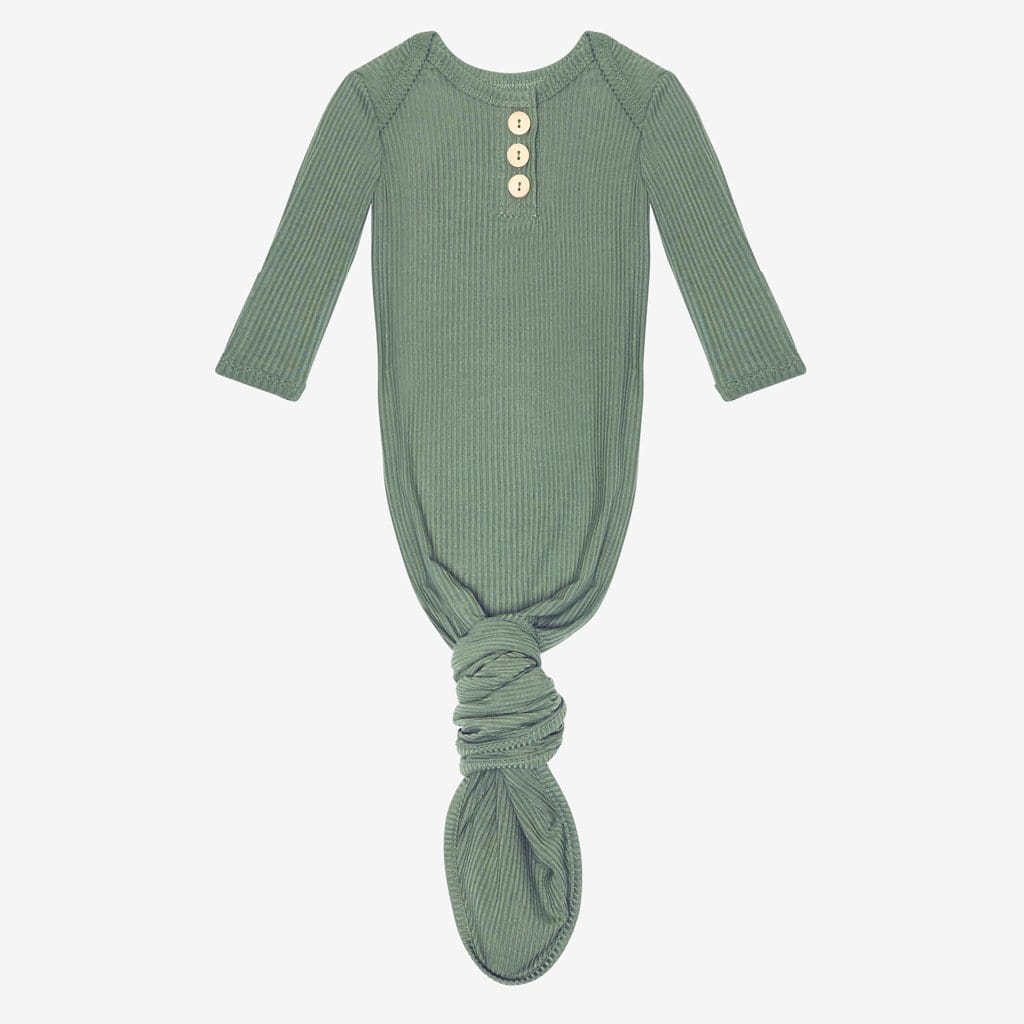 Dark Sage Ribbed Button Knotted Gown