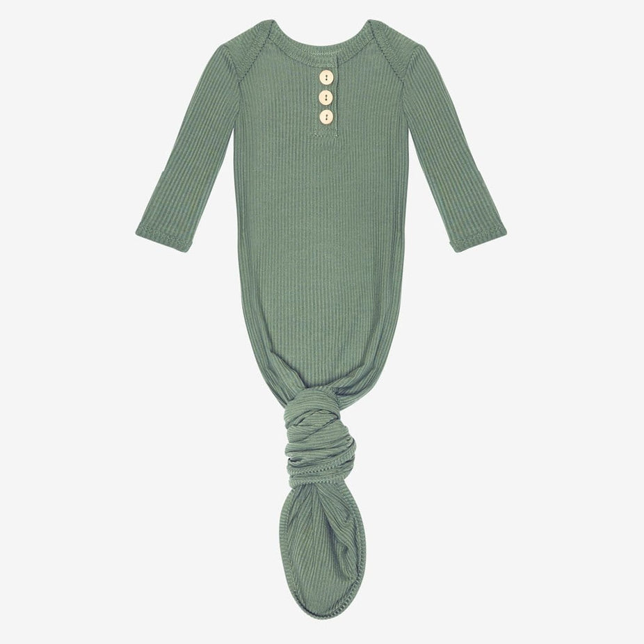Dark Sage Ribbed Button Knotted Gown