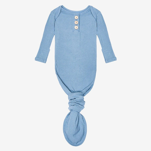 Storm Blue Ribbed Button Knotted Gown