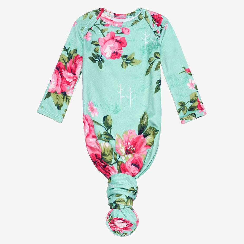 Aqua Floral Knotted Gown