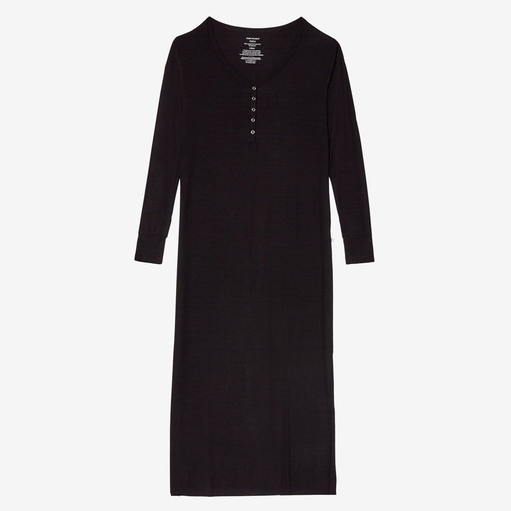 Black Ribbed Long Sleeve Maxi Dress