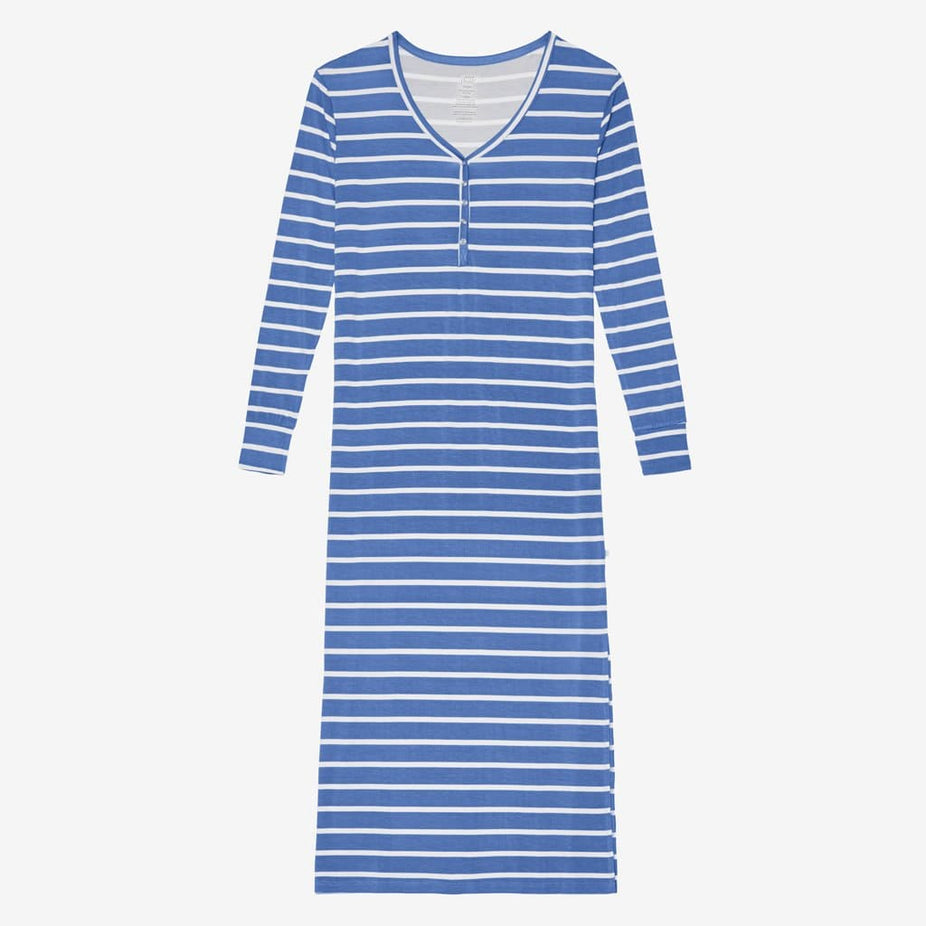 Denim Blue Stripe Long Sleeve Maxi Dress