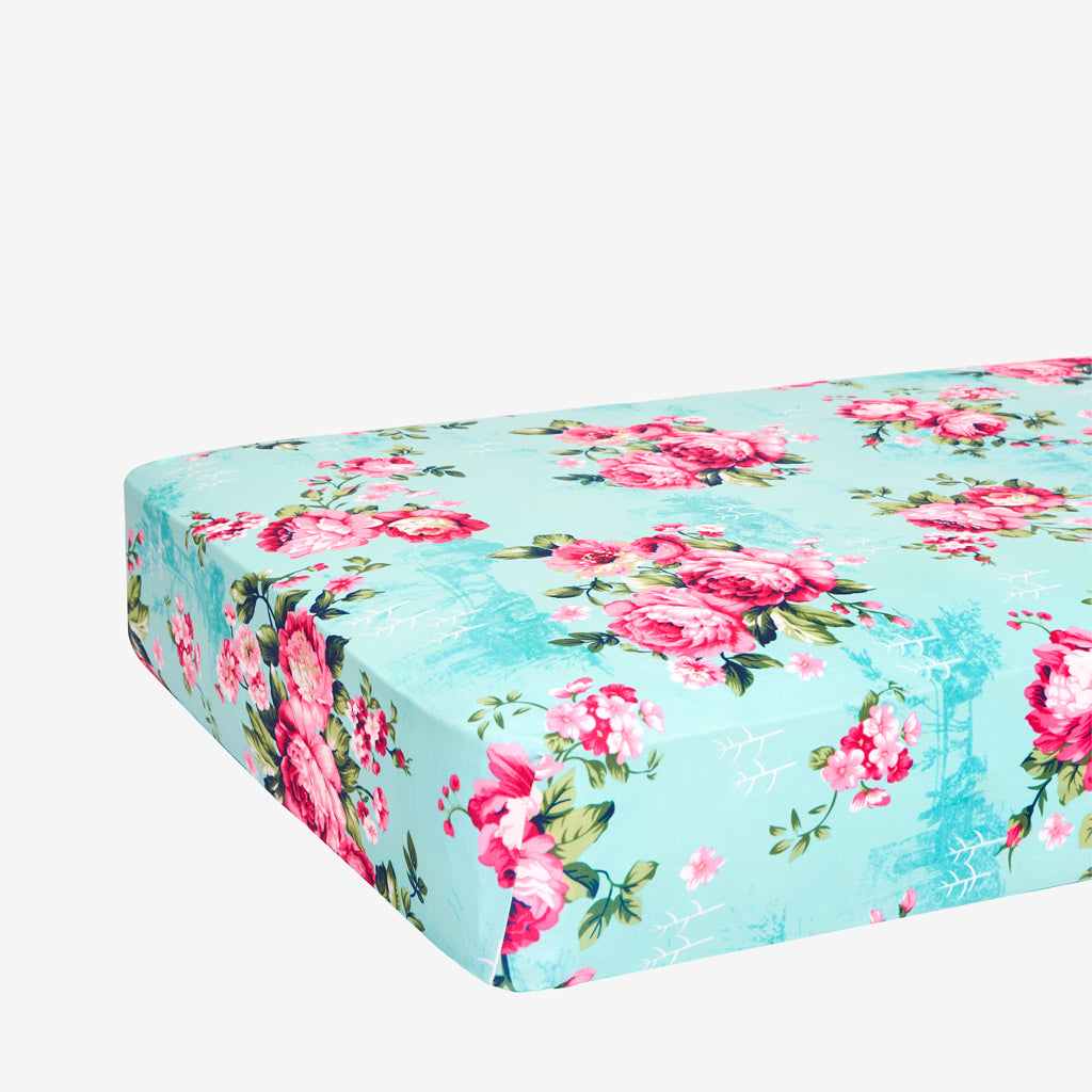 Aqua Floral Crib Sheet