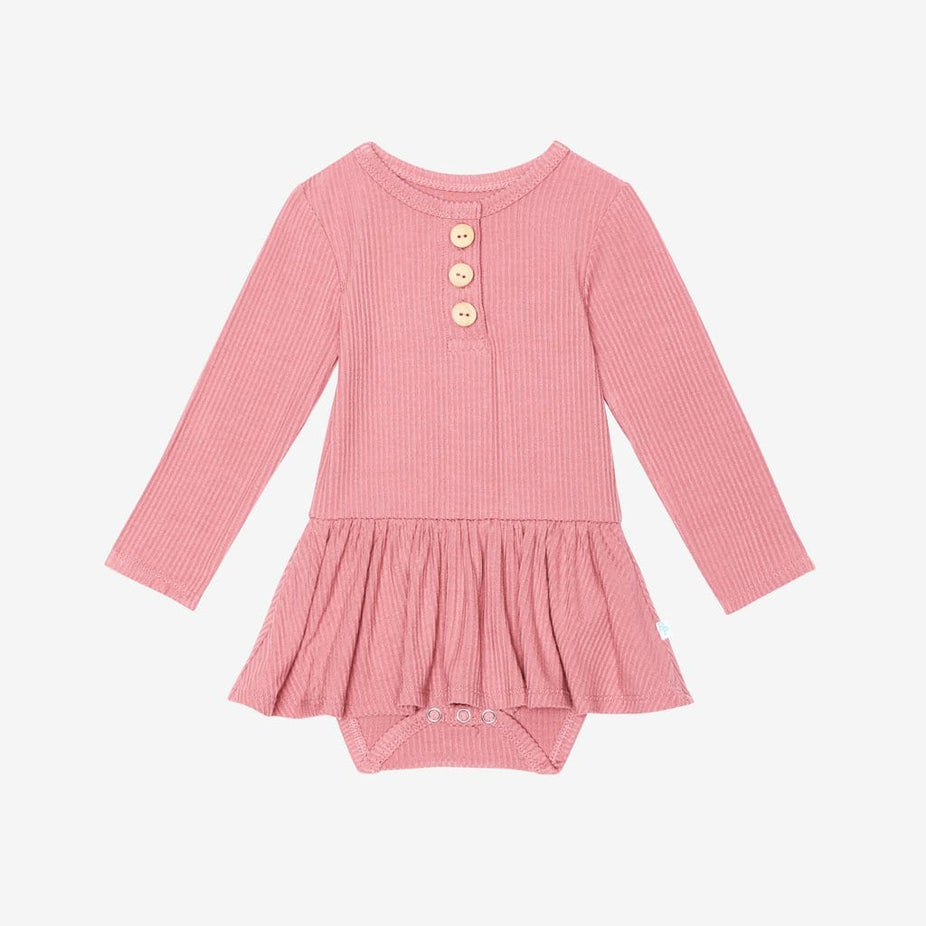 Blush Rose Ribbed Henley Twirl Skirt Bodysuit