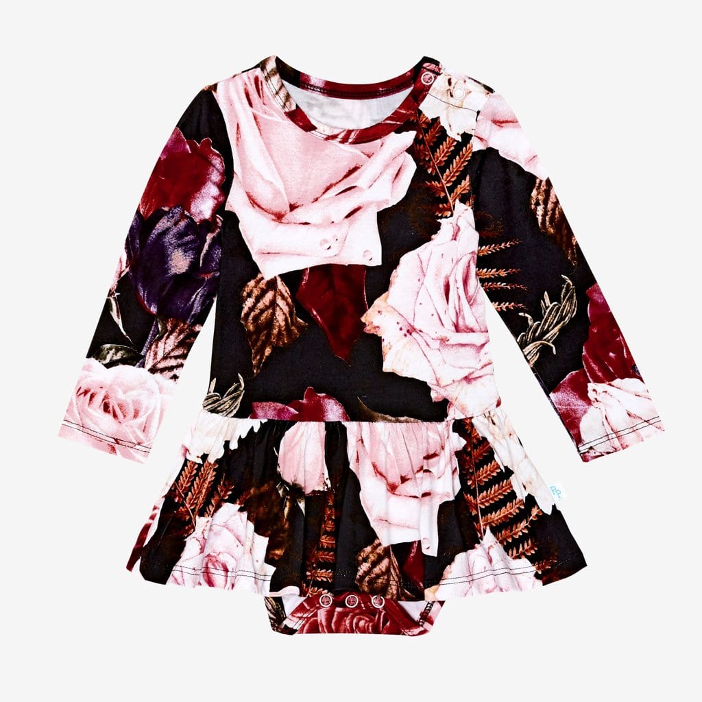 Zoey Floral Long Sleeve Twirl Skirt Bodysuit