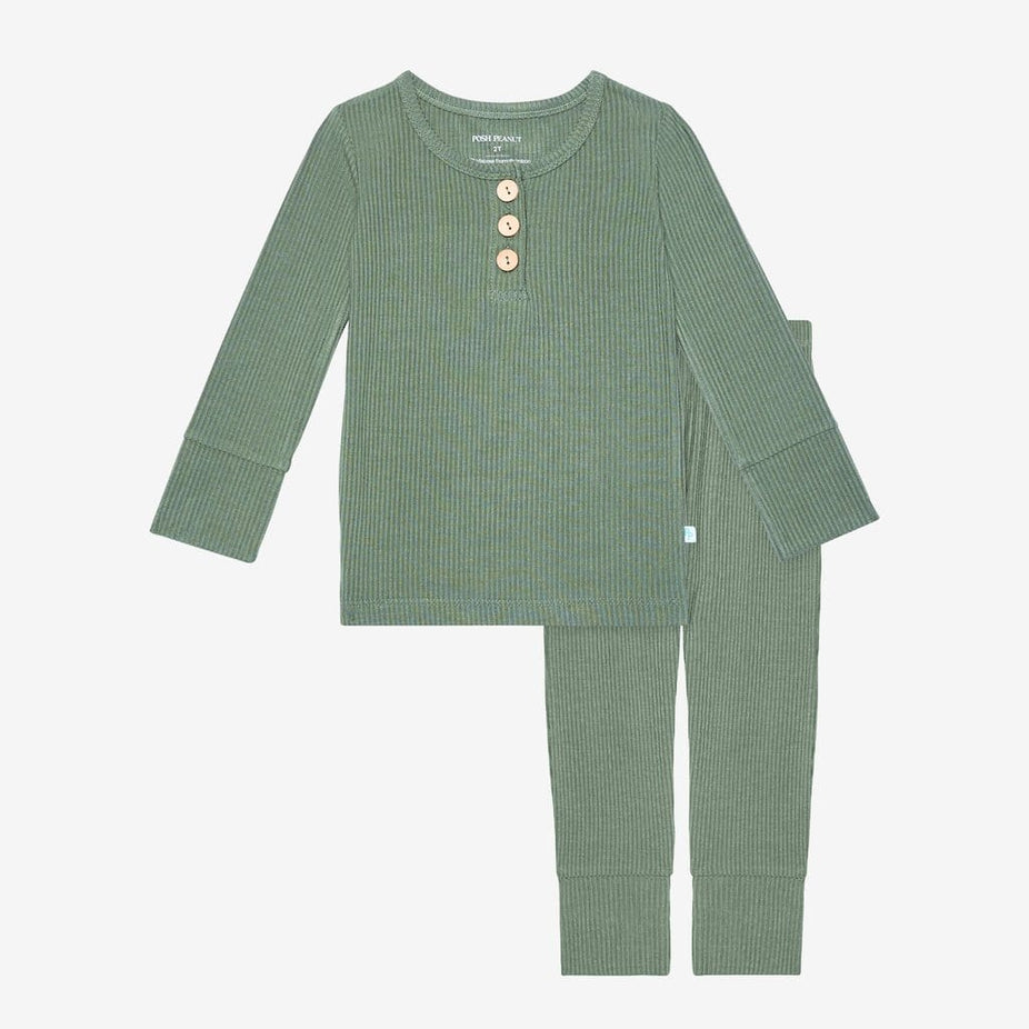 Dark Sage Ribbed Henley Pajamas