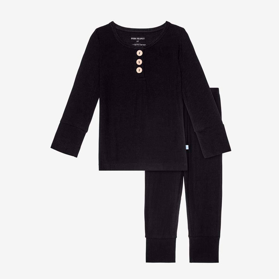 Black Ribbed Henley Pajamas