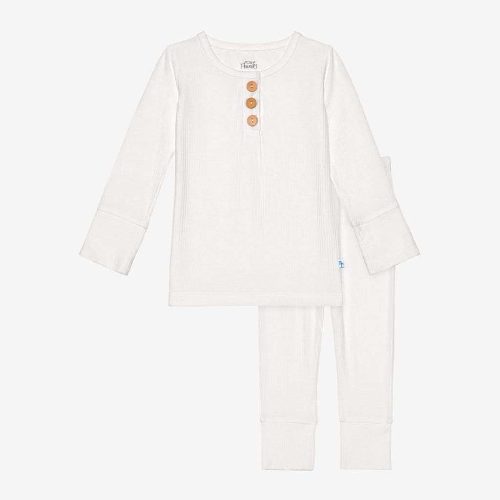 Off White Ribbed Henley Pajamas